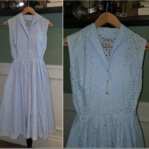 Vintage 50s Eyelet Sleeveless Sundress Baby Blue